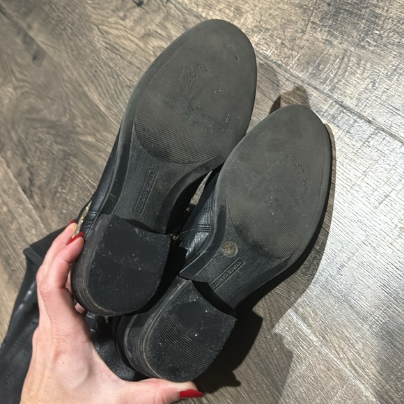 Vince Camuto Black Leather Riding Boots with gold buckles over the knee - Picture 10 of 13